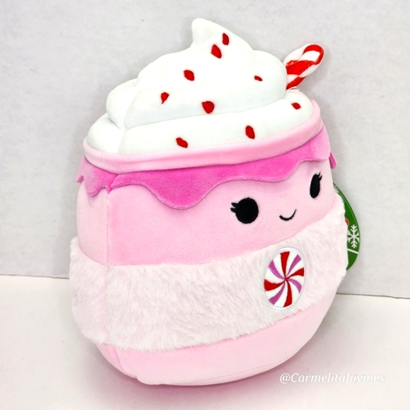 🎄 ETHEL ☕️ 8" Pink Fur Peppermint Latte Drink Christmas 2024 Squishmallow NWT - Picture 6 of 9